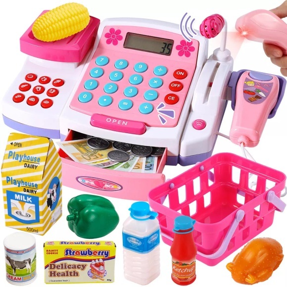 Großes Kinder-kassenspielzeug Mit Scanner, Waage, Lautsprechermikrofon, Taschenrechner, Spielkasse Mit Licht Und Sound, Laden-zubehör Unisex Pink ONE SIZE