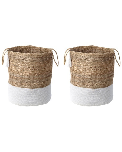 Beliani 2er Set Jute Körbe weiss/beige GAJAR Korb
