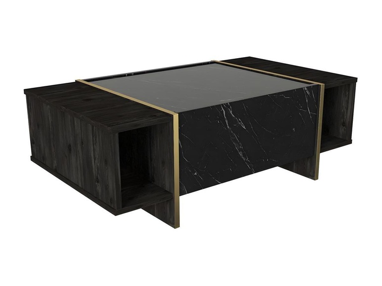 Couchtisch mit 1 Tür & 2 Ablagen - Marmor-Optik Schwarz & Goldfarben - CADEBA Couchtisch mit 1 Tür & 2 Ablagen - Marmor-Optik Schwarz & Goldfarben - CADEBA