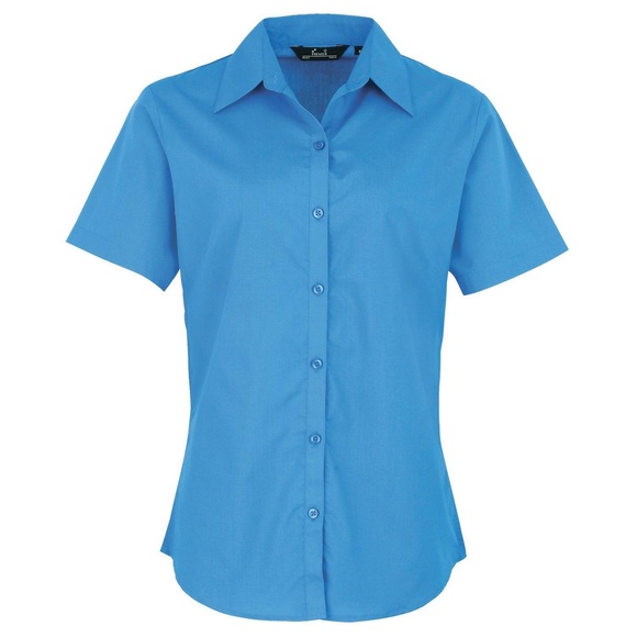 Kurzarm Popeline Bluse Arbeitshemd Damen Saphirblau 52