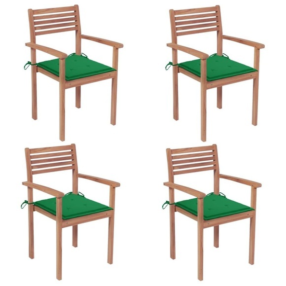 vidaXL Gartenstühle 4 Stk. mit Grünen Kissen Massivholz Teak