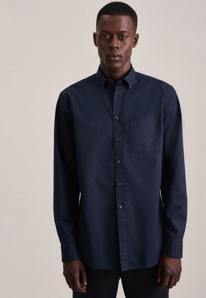 Casual Hemd Regular Fit Langarm Uni Herren Dunkelblau 50
