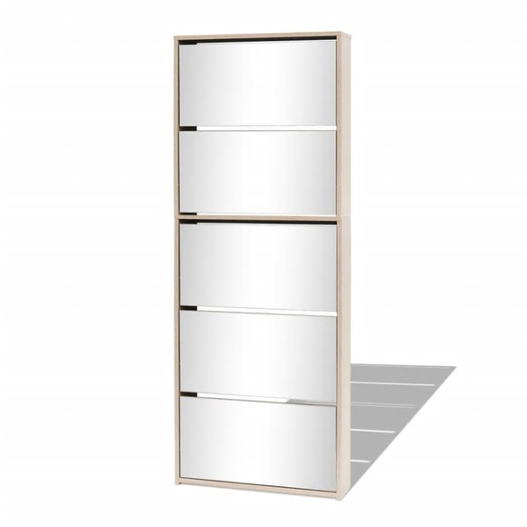 vidaXL Schuhschrank mit 5 Fächern Spiegel Eiche 63×17×169,5 cm