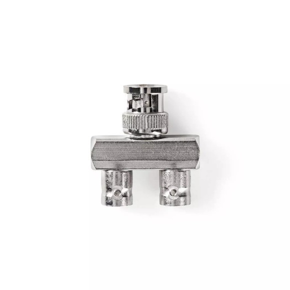 BNC-Adapter | BNC-Stecker | 2x BNC-Buchse | Vernickelt | 50 Ohm | Verteiler | Metall | Silber | 10 Stk. | Plastikbeutel