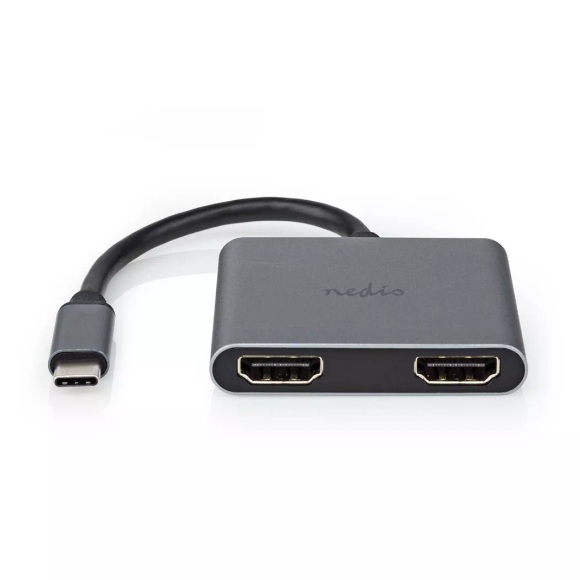 USB-C? Adapter | USB 3.2 Gen 1 | USB-C? Male | 2x HDMI? | 4K@30Hz | 0,10 m | Rund | Vernickelt | PVC | Schwarz | Box