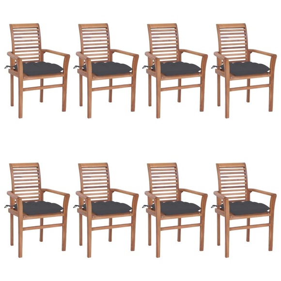 vidaXL Essstühle 8 Stk. mit Anthrazit Kissen Massivholz Teak