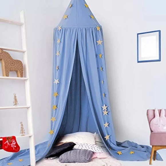 Baby Baldachin, Bett Kinderzimmer Bettvorhang Baumwolldekoration Moskitonetz Unisex Blau 135X200CM
