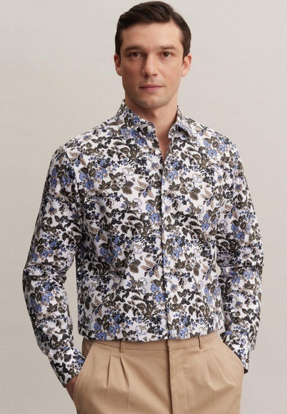 Business Hemd Regular Fit Langarm Floral Herren Grün 46