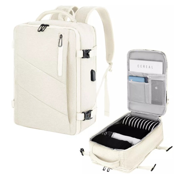 Only-bags.store - Handgepäck Rucksack Laptop wasserdicht, Reise-Rucksack Flugzeug groß, mit USB-Anschluss, One Size, Beige