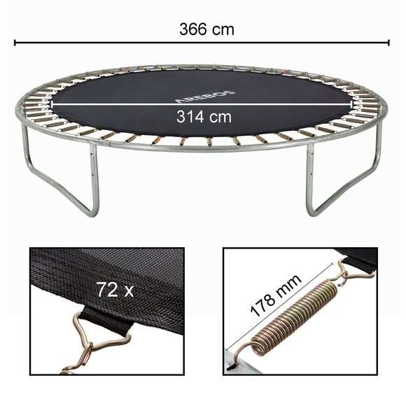 Sprungmatte Ø 314 cm für Trampoline mit Ø 366 cm, 178 mm Federn 72 Ösen