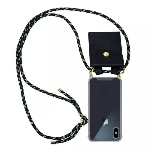 Cadorabo Handy Kette für Apple iPhone XS MAX in CAMOUFLAGE – Silikon Necklace Umhänge Hülle mit Gold Ringen, Kordel Band Schnur und abnehmbarem Etu...