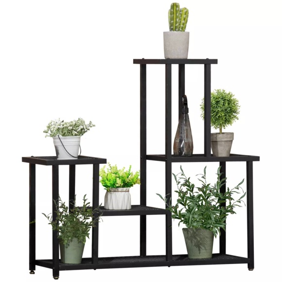 Northio - Pflanzenregal Mit 4 Stufen Mehrstöckiges Blumenregal, Pflanzenständer Für Garten, Balkon, Metall, Schwarz, 91X25X83Cm, One Size