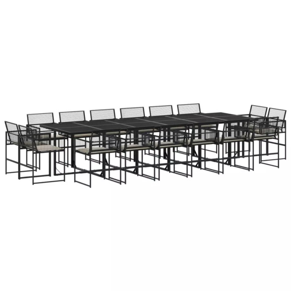 vidaXL 17-tlg. Garten-Essgruppe mit Kissen Schwarz Poly Rattan