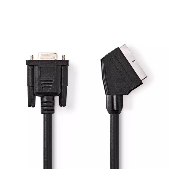 SCART-Kabel | SCART-Stecker | VGA-Buchse | Vernickelt | 480p | 2,00m | Rund | PVC | Schwarz | Etikett