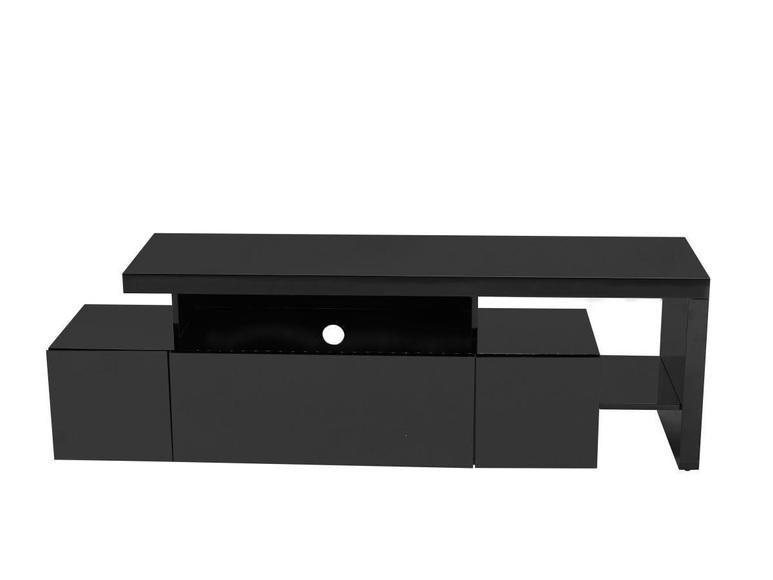 TV Möbel mit 3 Türen & 2 Ablagen + LEDs - MDF lackiert - Schwarz - BANON TV Möbel mit 3 Türen & 2 Ablagen + LEDs - MDF lackiert - Schwarz - BANON