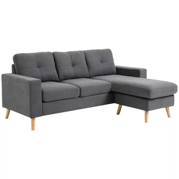 Northio - Ecksofa In L-Form Graue Eckcouch Mit Chaiselongue, Leinenoptik, Für 3 Personen, 93X136X85Cm, 193X313CM
