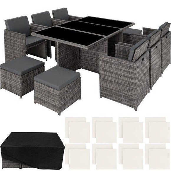 Aluminium Rattan Sitzgruppe New York 6+4+1 mit Schutzhülle Aluminium Rattan Sitzgruppe New York 6+4+1 mit Schutzhülle