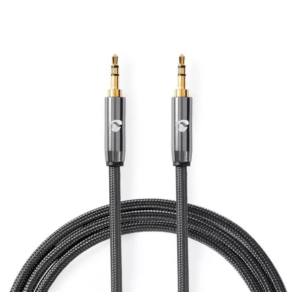 Stereo-Audiokabel | 3,5 mm Stecker | 3,5 mm Stecker | Vergoldet | 5,00 m | Rund | Grau / Grau mit Metall | Pappschachtel mit abgedecktem Fenster