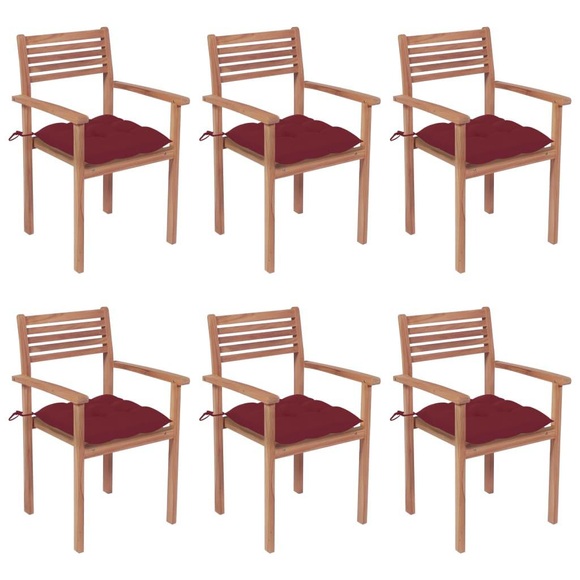 vidaXL Stapelbare Gartenstühle mit Kissen 6 Stk. Massivholz Teak