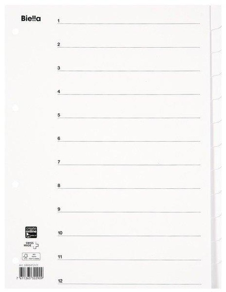 BIELLA Register Karton weiss A4 46541201 12 - teilig, blanko