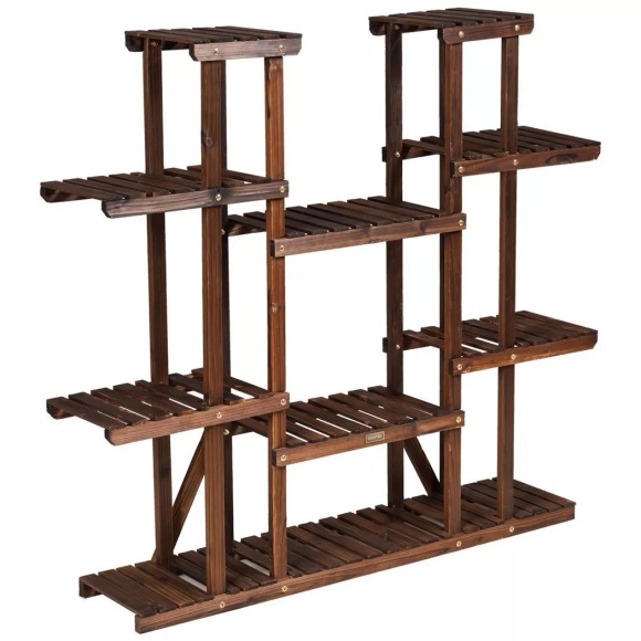 Northix - Hölzerner 9-stufiger Pflanzenständer Blumenregal Pflanzenregal 125 x 25 x 114 cm Braun, 112cm