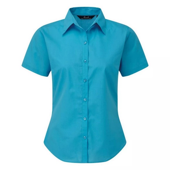 Kurzarm Popeline Bluse Arbeitshemd Damen Türkisblau 38