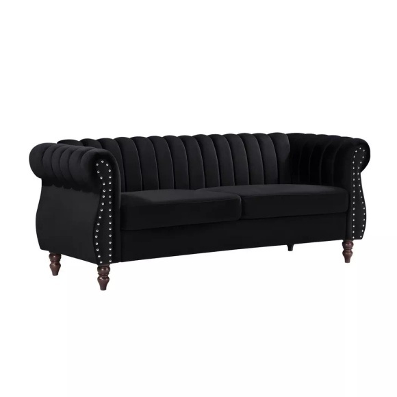 Vente-unique - Chesterfield-Sofa - 3-Sitzer - Samt - Schwarz - TRUMBO, One Size