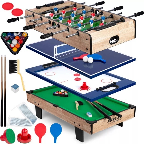 B2X - Multifunktionaler Spieltisch 4-in-1 80x43x30cm NS-800 Holz, One Size