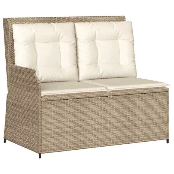 vidaXL Gartenbank Verstellbar mit Kissen Beige Poly Rattan