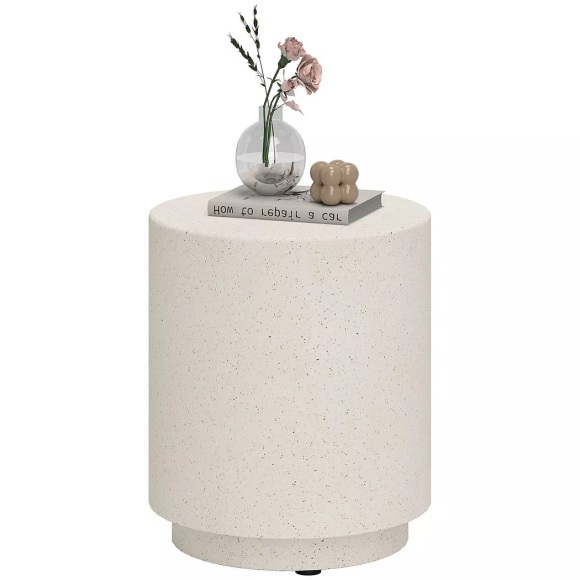 Northio - Beistelltisch Wohnzimmertisch mit Stein-Optik, Couchtisch, Sofatisch, Kaffeetisch für Wohnzimmer, Garten Ø37 x 43 cm, Cremeweiß |, 35 x 50 cm