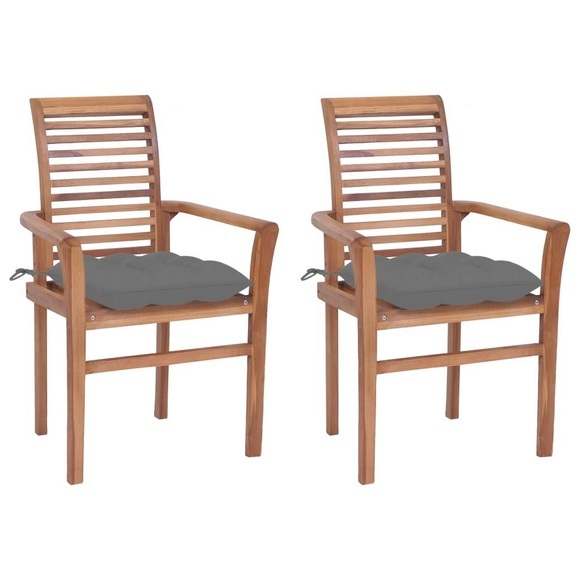 vidaXL Essstühle 2 Stk. mit Grauen Kissen Massivholz Teak
