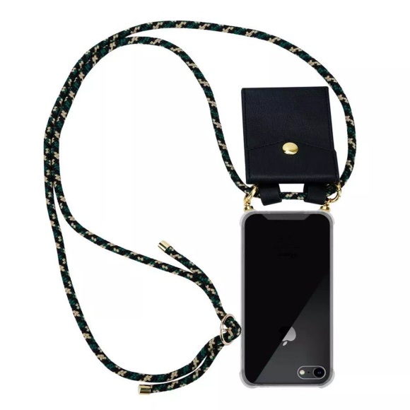 Cadorabo Handy Kette für Apple iPhone 8 / iPhone 7 / iPhone 7S in CAMOUFLAGE – Silikon Necklace Umhänge Hülle mit Gold Ringen, Kordel Band Schnur u...
