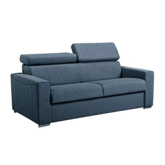 LINEA SOFA - Schlafsofa 3-Sitzer - Liegefläche mit Lattenrost: 140 cm - Matratze: 18 cm mit Memory Schaum - Stoff - Blau - VIZIR, One Size
