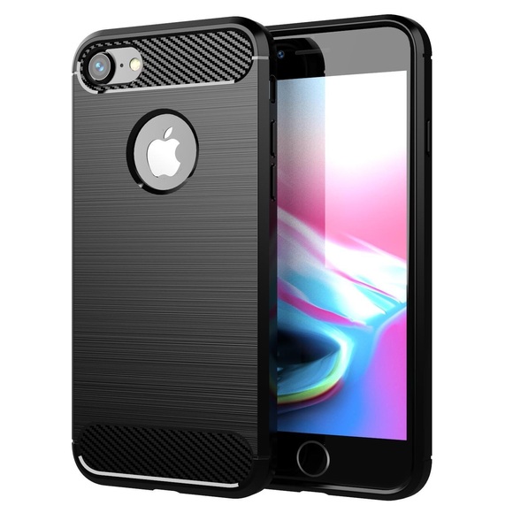 Hülle für Apple iPhone 7 7S 8 TPU Silikon Edelstahl-Karbonfaser Optik
