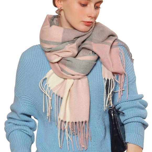 Only-bags.store - Winter Senior karierter Kaschmirschal, Pashmina übergroßer Herbstschal Stolen, für Herren, Pink, One Size