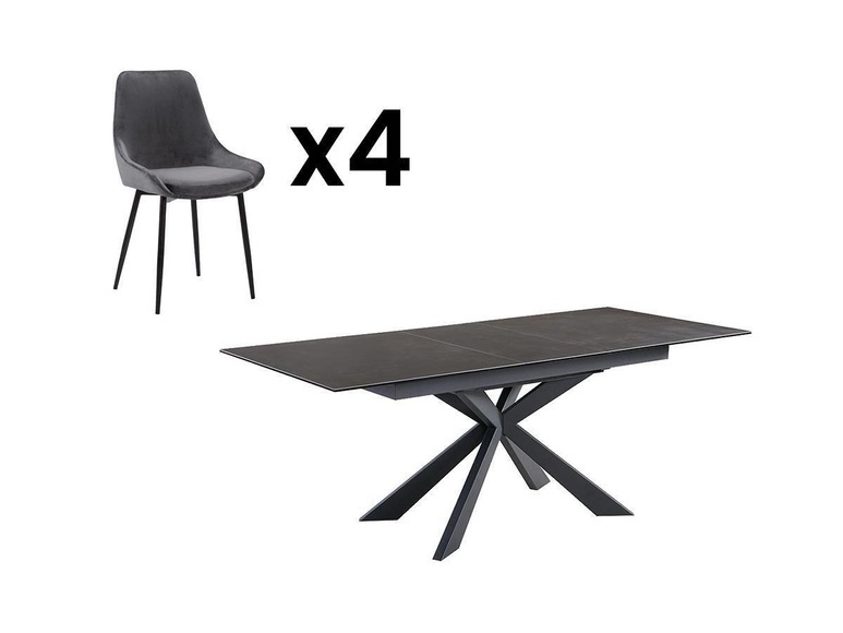Sparset Esstisch Albina + 4 Stühle Masurie Unisex Anthrazit ONE SIZE
