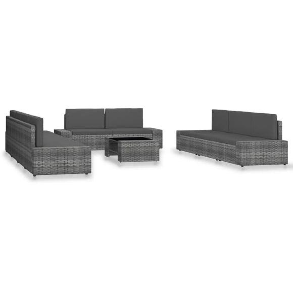 10-tlg. Garten-Lounge-Set Poly Rattan Grau