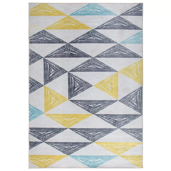 Beliani Teppich grau-gelb-mintgrün Dreieckmuster 160 x 230 cm KALEN