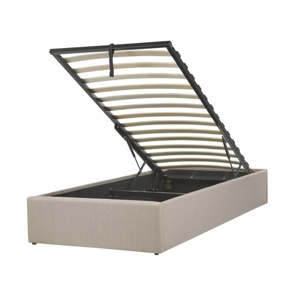 Beliani Polsterbett Leinenoptik beige mit Bettkasten hochklappbar 90 x 200 cm DINAN