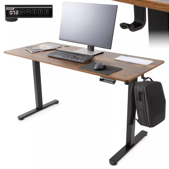 Arebos - Höhenverstellbarer Schreibtisch Elektrisch 120 x 60 cm mit Memory-Funktion, 120cm, Braun