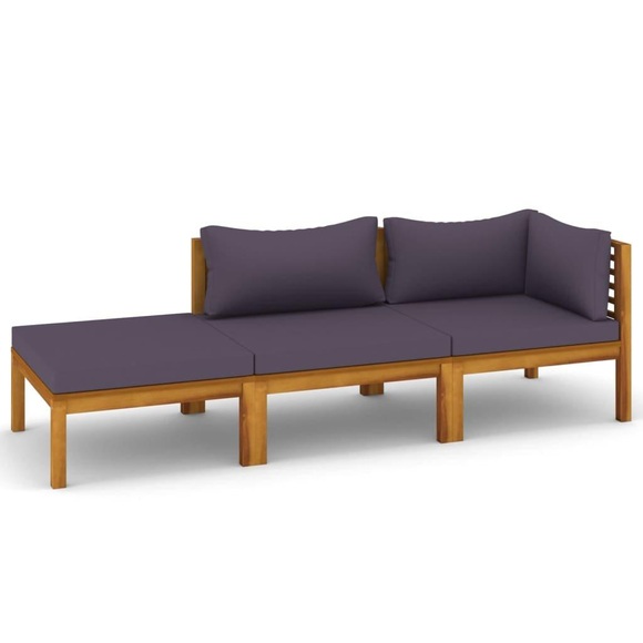 vidaXL 3-tlg. Garten-Lounge-Set mit Auflagen Massivholz Akazie