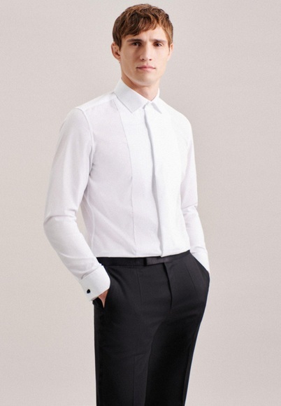 Smokinghemd Slim Fit Langarm Uni Herren Weiss 42