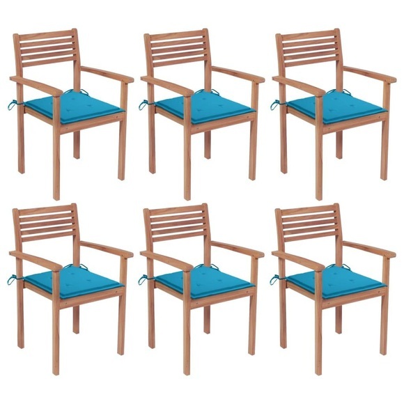 vidaXL Stapelbare Gartenstühle mit Kissen 6 Stk. Massivholz Teak