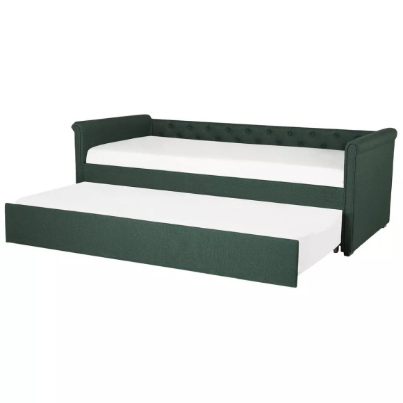 Beliani Tagesbett ausziehbar Polsterbezug dunkelgrün Lattenrost 90 x 200 cm LIBOURNE