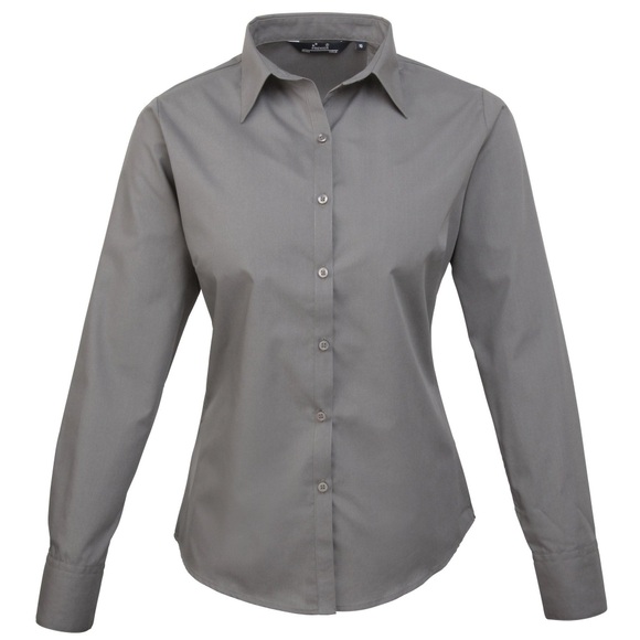 Popeline Bluse Arbeitshemd Damen Grau 52