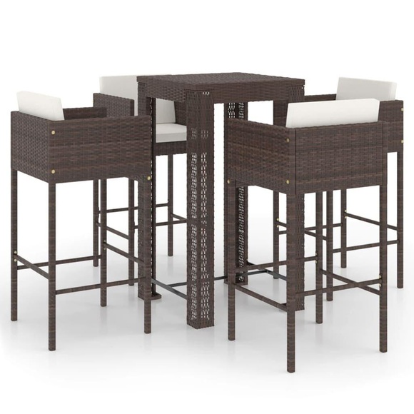 vidaXL 5-tlg. Gartenbar-Set mit Kissen Poly Rattan Braun