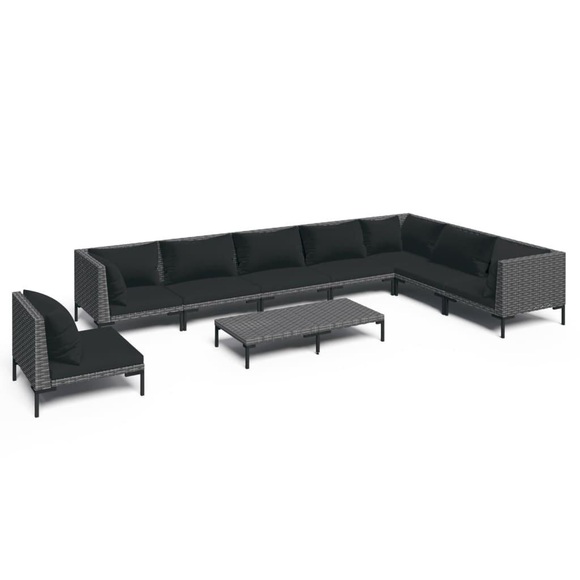 vidaXL 9-tlg. Garten-Lounge-Set mit Auflagen Poly Rattan Dunkelgrau