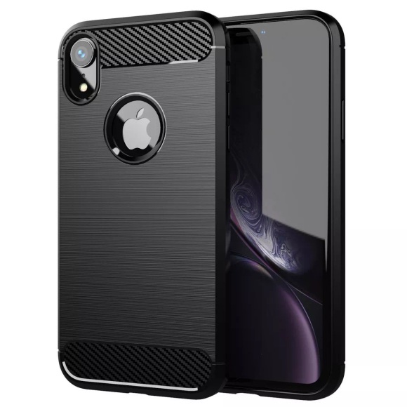 Hülle für Apple iPhone XR TPU Silikon Edelstahl-Karbonfaser Optik