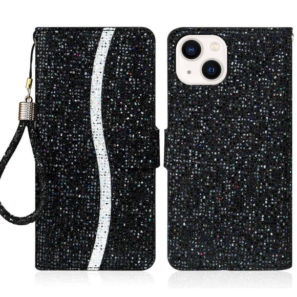iPhone 14 - Glitter Leder Etui