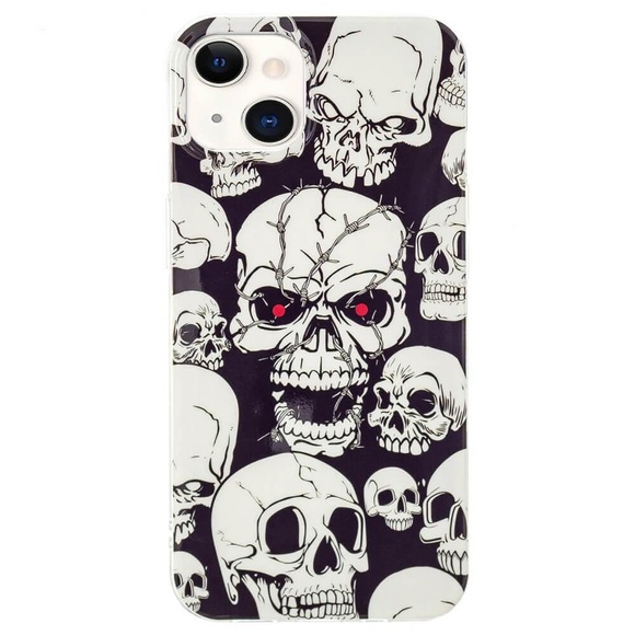 iPhone 15 - Nachtleuchtende Silikon Hülle Totenkopf